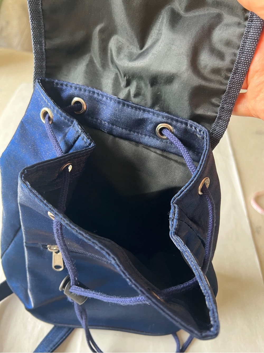 Women's Navy Drawstring Backpack - Picture 3 of 10